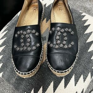 CHANEL Black Espadrilles with Silver Accents